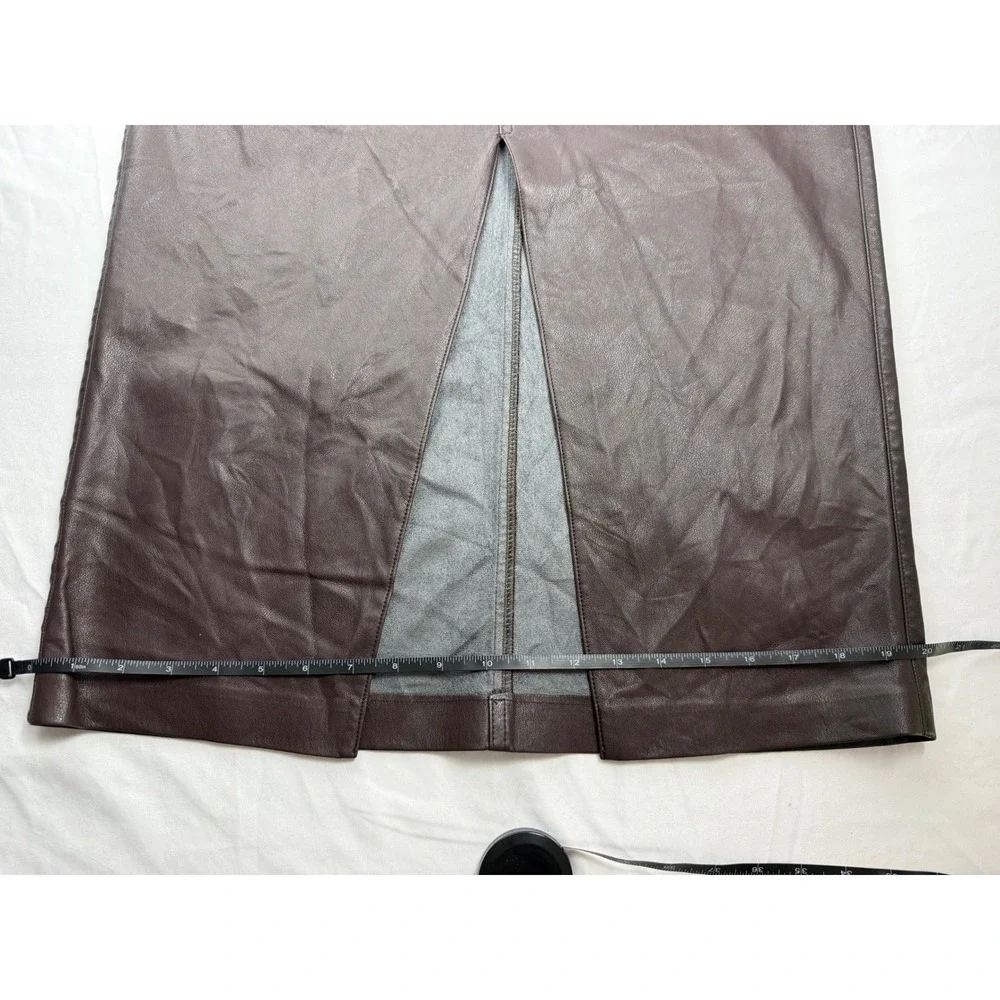 Express 12 Vegan Leather‎ Midi Skirt Brown Straight Front Slit